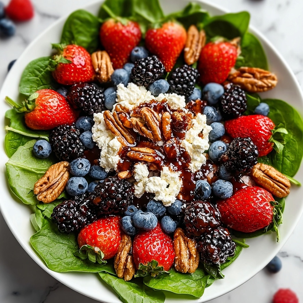 Berry Spinach Salad with Pecans, Feta, and Balsamic Glaze Recipe - Recipe Image