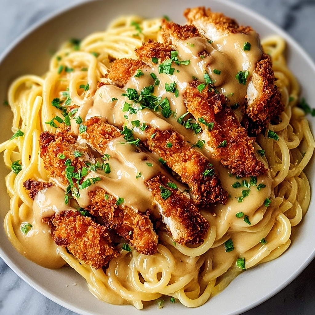 Crispy Chicken with Creamy Garlic Rosemary Pasta Recipe - Recipe Image