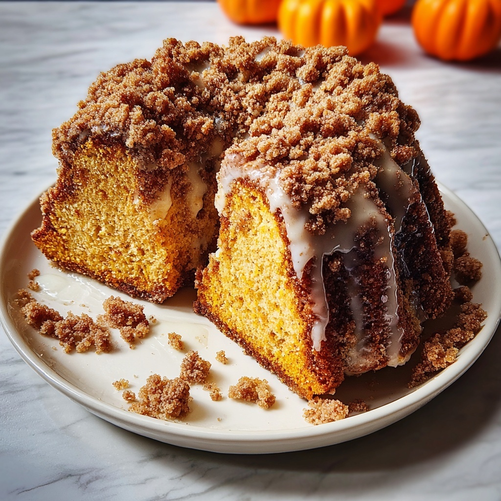 Pumpkin Coffee Cake with Streusel Topping and Vanilla Glaze Recipe - Recipe Image