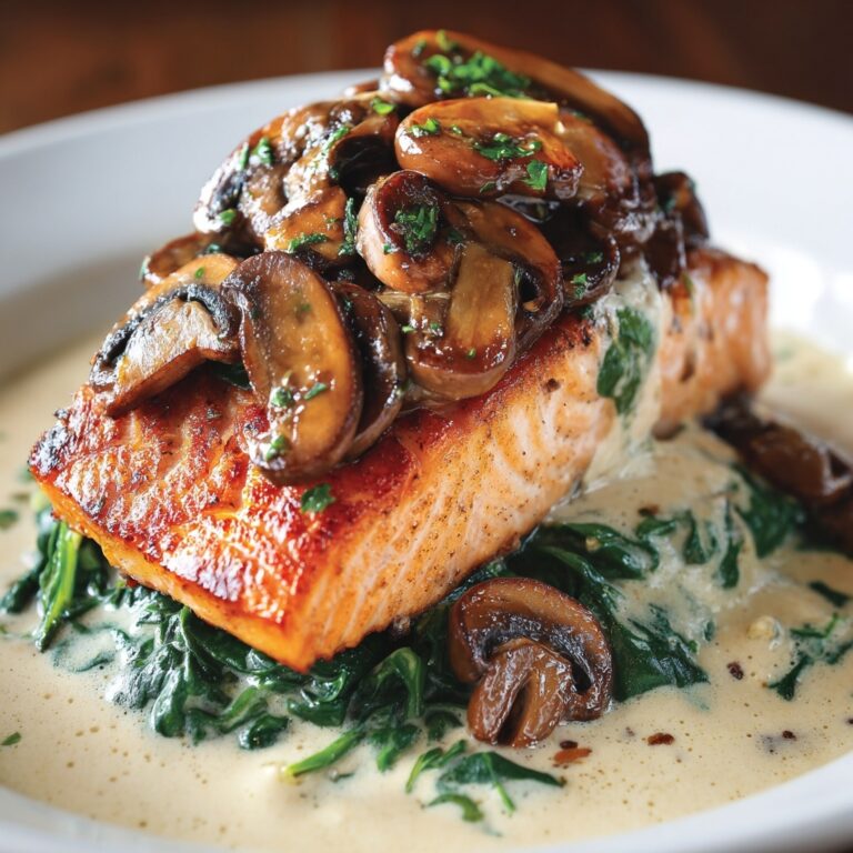 Garlic Butter Salmon with Spinach & Mushrooms in Creamy Sauce Recipe